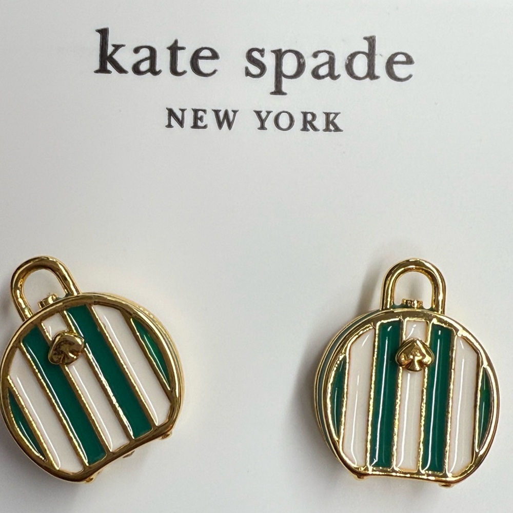 Kate Spade Green and Gold Striped Stud Earrings - Picture 2 of 3